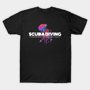 Scuba diving, underwater adventures await | Scuba | Ocean lovers | Divers | Diving style T-Shirt